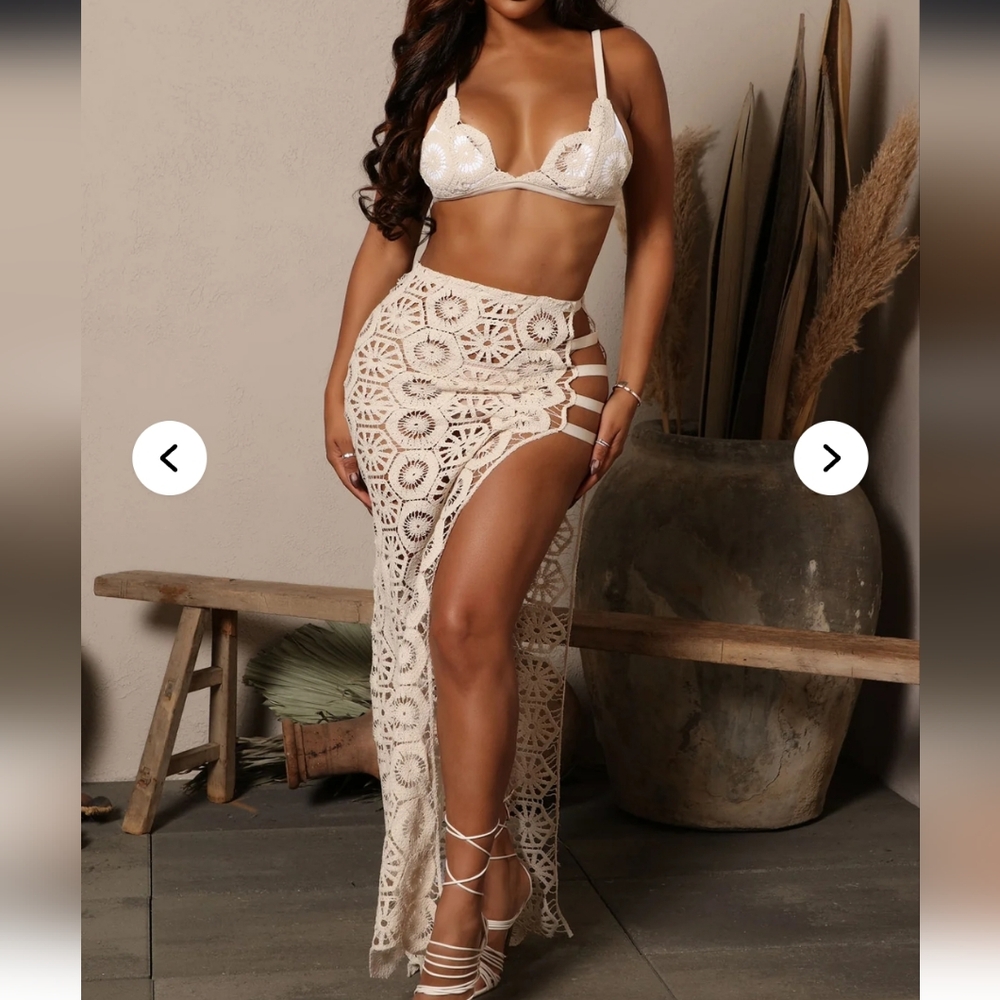 Elegant Crochet Cream Skirt
